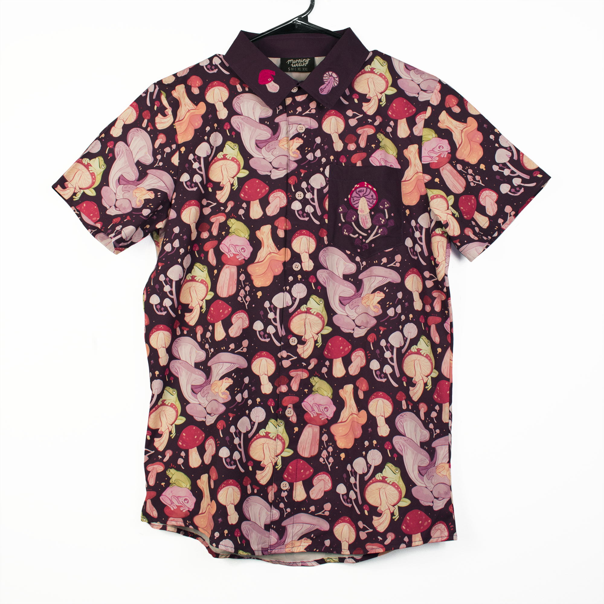 mushroom dress shirt Jayli Men's Cotton Silly Simon The Fun Guy Shirt Retro Mushroom Print Long Sleeve Button Up Shirt, Brown, Large