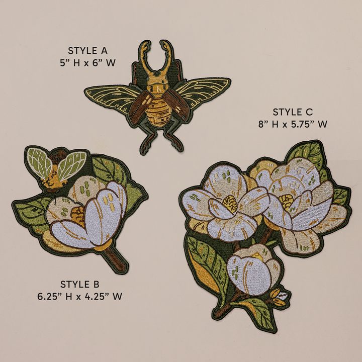 [IRON-ON EMBROIDERED PATCHES] Magnolia - Dark Olive Variant