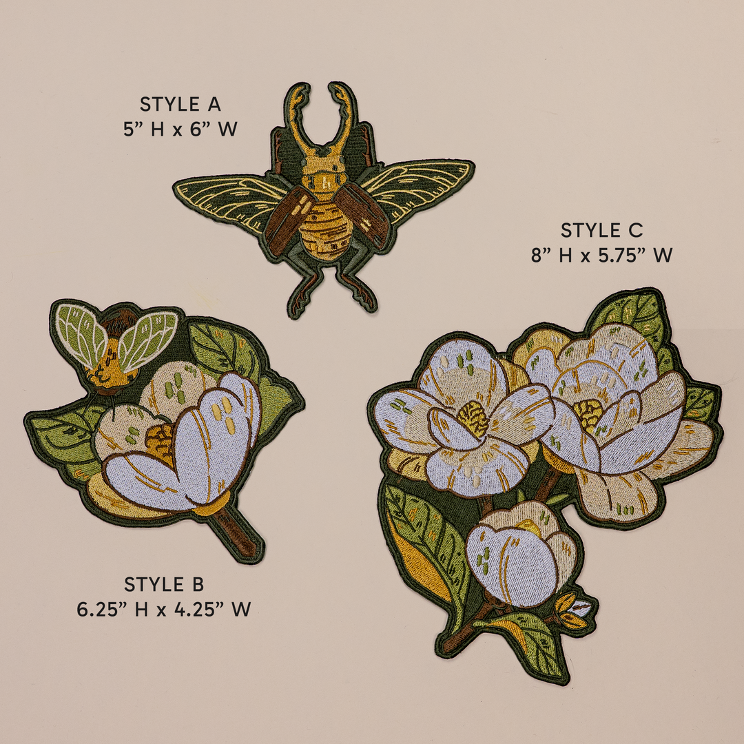 [IRON-ON EMBROIDERED PATCH] Magnolia - Dark Olive Variant