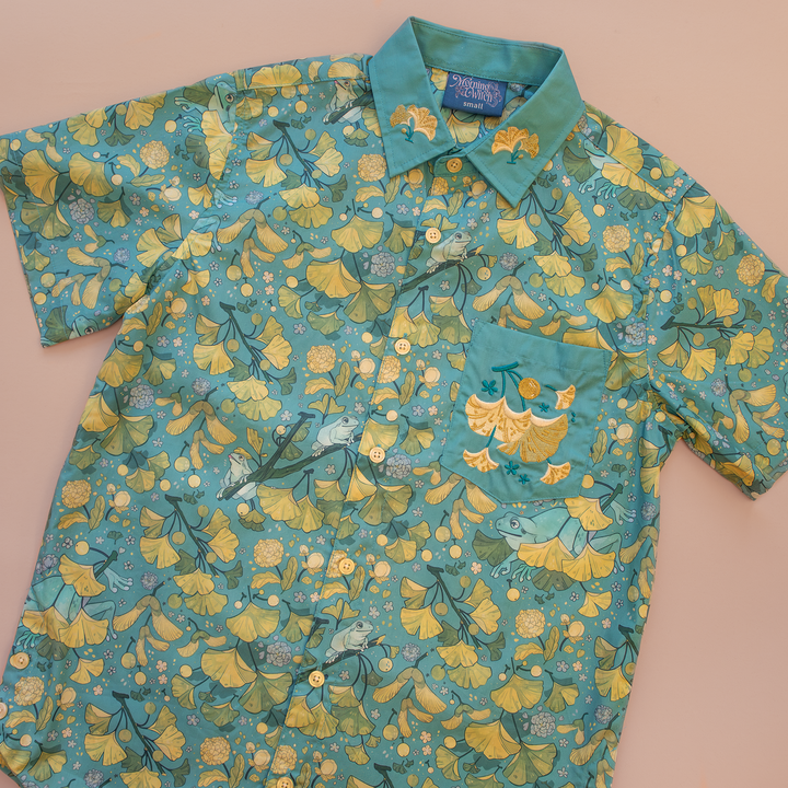[EMBROIDERED BUTTON DOWN SHIRT] Frog & Ginkgo