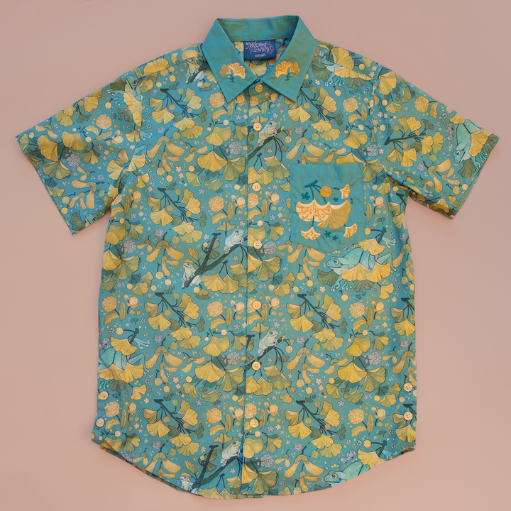 [EMBROIDERED BUTTON DOWN SHIRT] Frog & Ginkgo