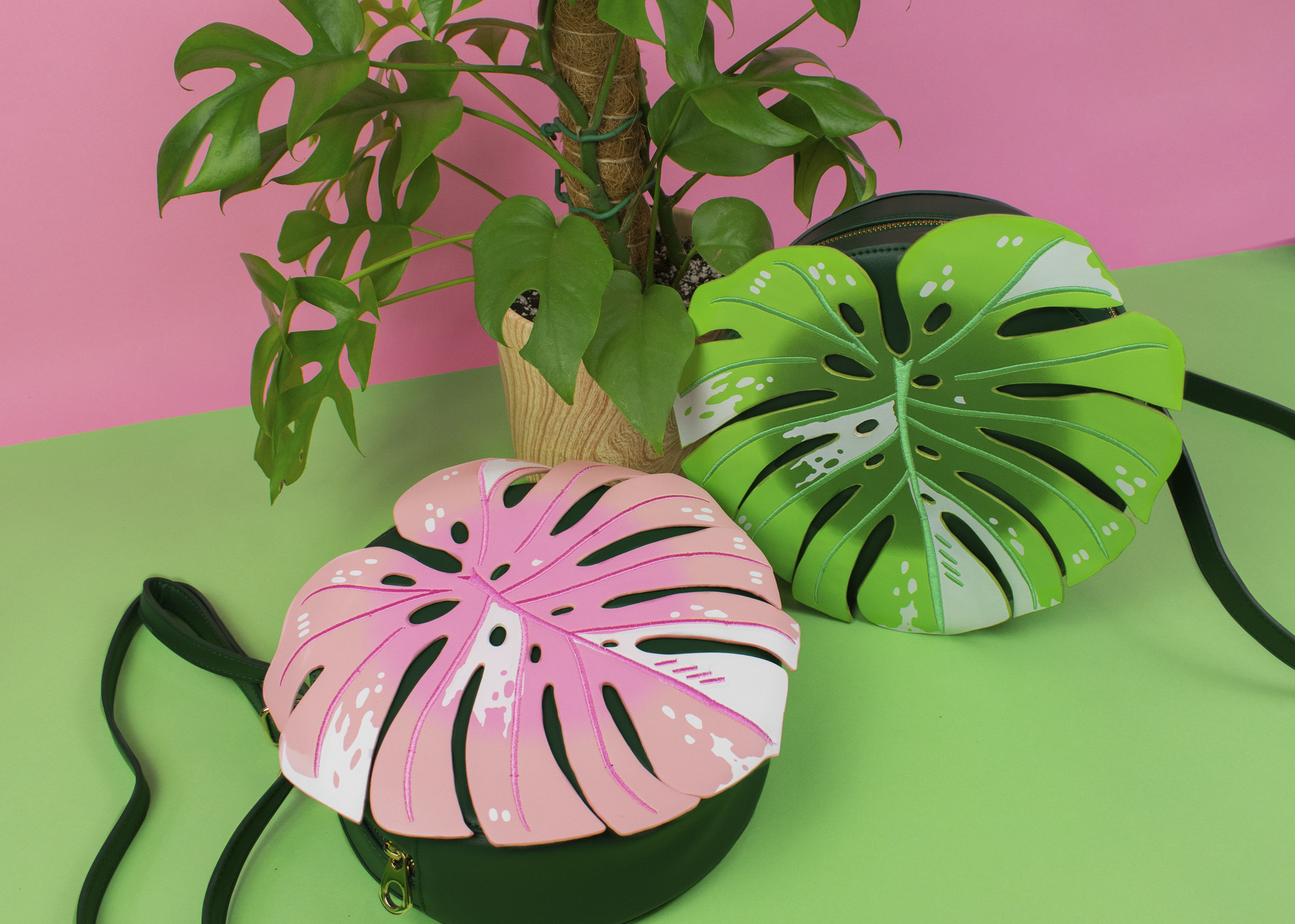 Pink Monstera Leaf Convertible Bag